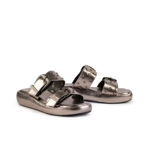 LoveBerry Γυναικεία Flatform Σανδάλια με Ρυθμιζόμενα Λουράκια και Διακοσμητικά Τρούκς Γκρι