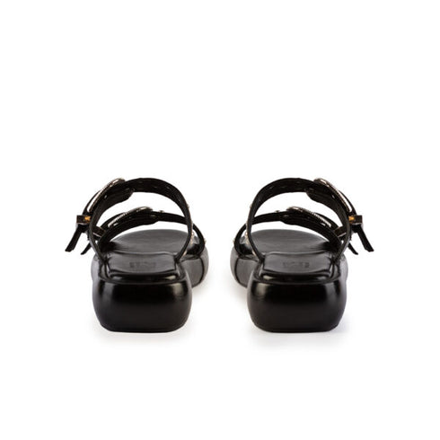 LoveBerry Γυναικεία Flatform Σανδάλια με Ρυθμιζόμενα Λουράκια και Διακοσμητικά Τρούκς Μαύρο