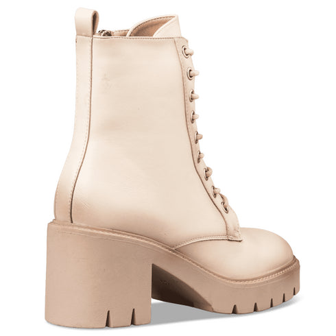 Miss NV Γυναικεία Combat Αρβυλάκια Με Μεσαίο Τακούνι V63-22202 Λευκό