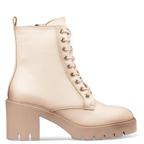 Miss NV Γυναικεία Combat Αρβυλάκια Με Μεσαίο Τακούνι V63-22202 Λευκό