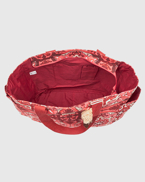 Verde Γυναικεία Τσάντα θαλάσσης Βαμβακερή 14-0328 Κόκκκινο