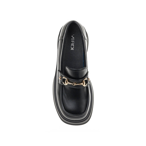 Verde Chunky Loafers με Χρυσή Λεπτομέρεια στο Μπροστά Μέρος 28-3927 Μαύρο