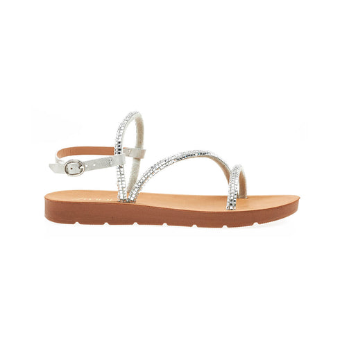 Verde Flat Σανδάλια με Διακοσμητικά Στρας 28-3855 Ασημί