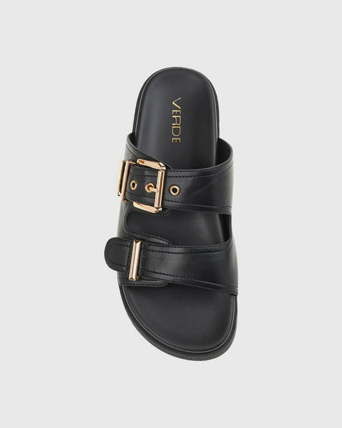 Verde Γυναικεία Σανδάλια με Ρυθμιζόμενα Λουράκια με Χρυσές λεπτομέρειες 28-4017 Μαύρο