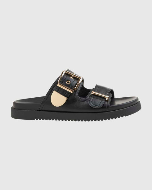 Verde Γυναικεία Σανδάλια με Ρυθμιζόμενα Λουράκια με Χρυσές λεπτομέρειες 28-4017 Μαύρο