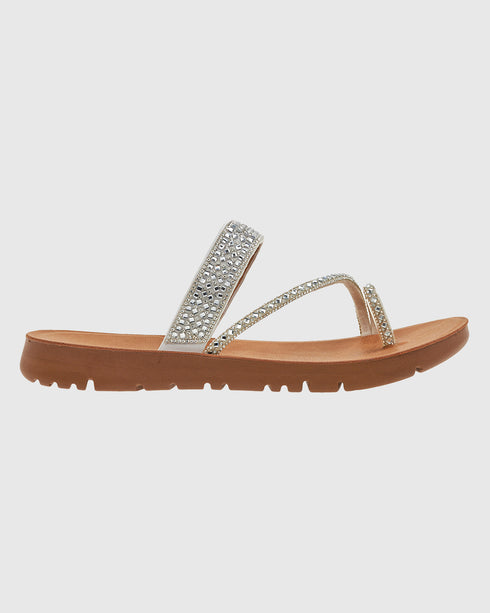 Verde Γυναικεία Flat Πέδιλα με Διακοσμητικά Στρας 28-4068 Λευκό