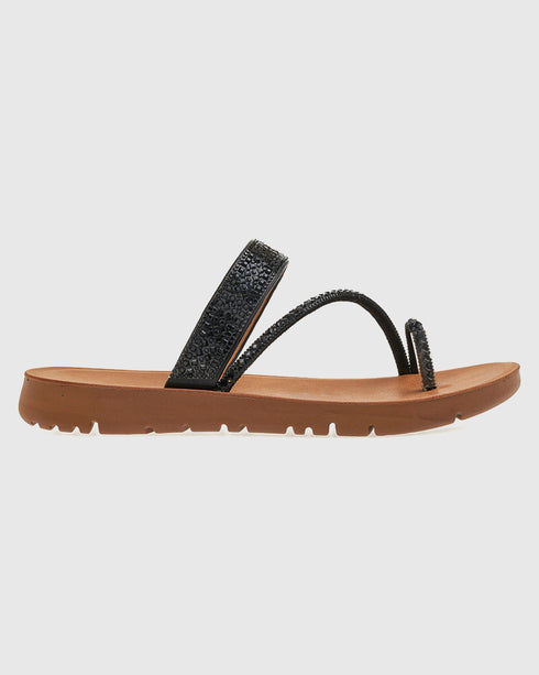 Verde Γυναικεία Flat Πέδιλα με Διακοσμητικά Στρας 28-4068 Μαύρο