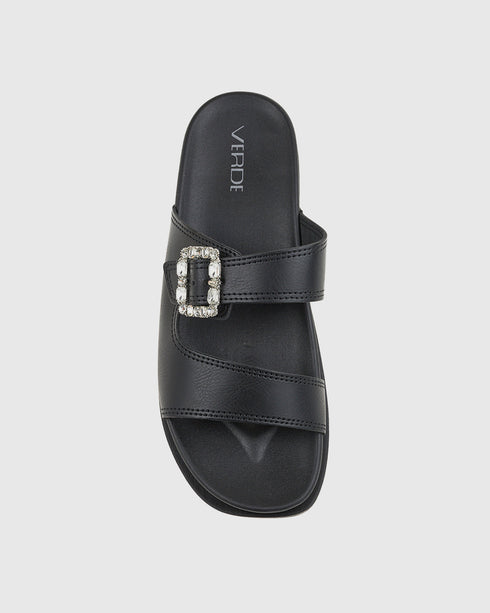 Verde Γυναικεία Flatform Σανδάλια με chunky Σόλα και Ασημί Αγκράφα 28-4085 Μαύρο