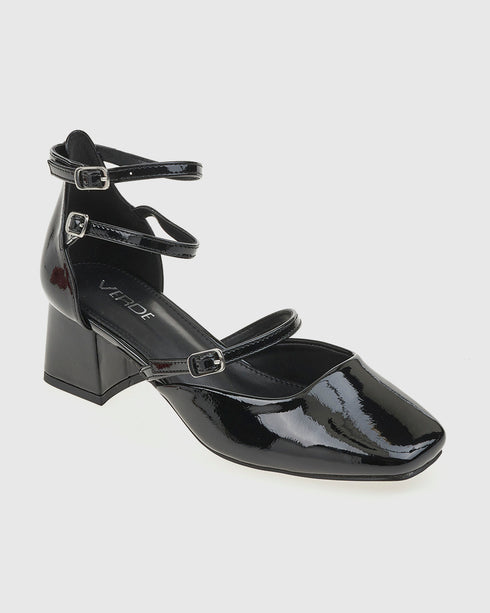 Verde Γυναικεία Κλειστά Λουστρίνι Πέδιλα με Χοντρό Τακούνι 28-4037 Μαύρο