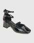Verde Γυναικεία Κλειστά Λουστρίνι Πέδιλα με Χοντρό Τακούνι 28-4037 Μαύρο
