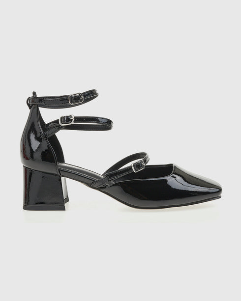 Verde Γυναικεία Κλειστά Λουστρίνι Πέδιλα με Χοντρό Τακούνι 28-4037 Μαύρο