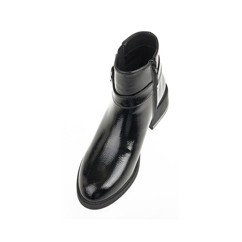 Verde Γυναικεία Μποτάκια Χαμηλά Λουστρίνι με Ασημί Λεπτομέρεια στο Τακούνι 28-3963 Μαύρο