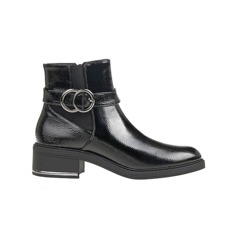 Verde Γυναικεία Μποτάκια Χαμηλά Λουστρίνι με Ασημί Λεπτομέρεια στο Τακούνι 28-3963 Μαύρο