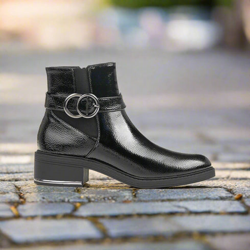 Verde Γυναικεία Μποτάκια Χαμηλά Λουστρίνι με Ασημί Λεπτομέρεια στο Τακούνι 28-3963 Μαύρο