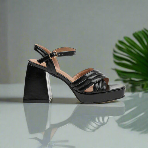 Verde Γυναικεία Πέδιλα με Χοντρό Τακούνι 28-3924 Μαύρο