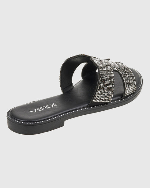 Verde Γυναικεία Σανδάλια με Στρας 28-4009 Μαύρο