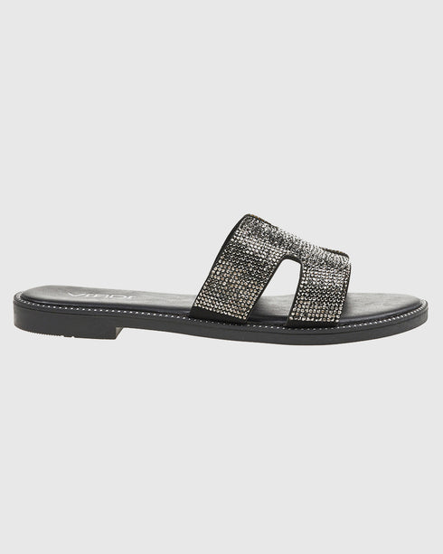 Verde Γυναικεία Σανδάλια με Στρας 28-4009 Μαύρο