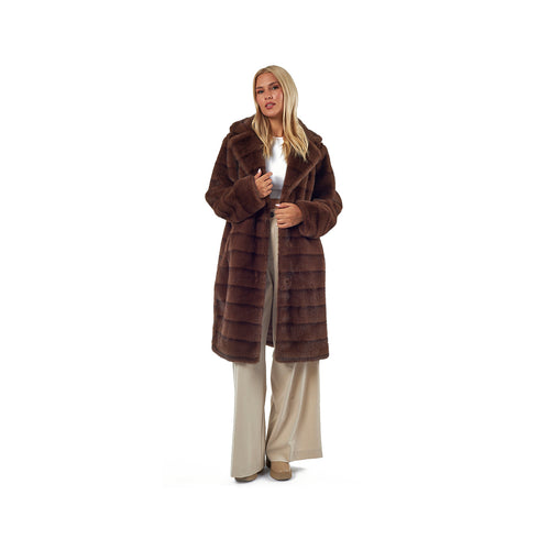 Verde Γυναικείο Γούνινο Παλτό 33-0717 Καφέ