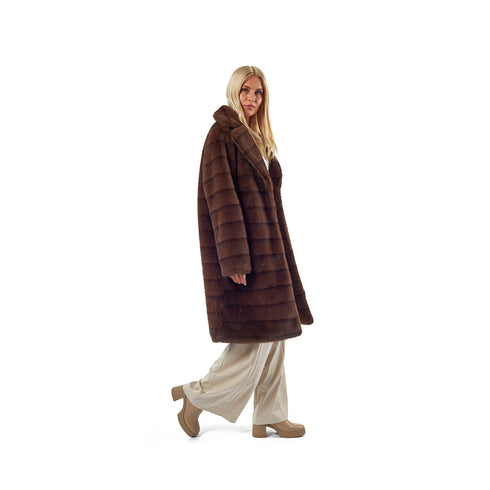 Verde Γυναικείο Γούνινο Παλτό 33-0717 Καφέ