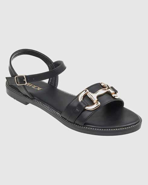 Verde Σανδάλια με Διακοσμητική Αγκράφα στο Πάνω Μέρος και Δέσιμο στον Αστράγαλο 28-4005 Μαύρο