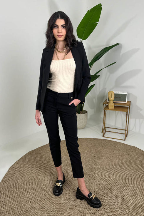 Cento Παντελόνι Υφασμάτινο Slim Μαύρο