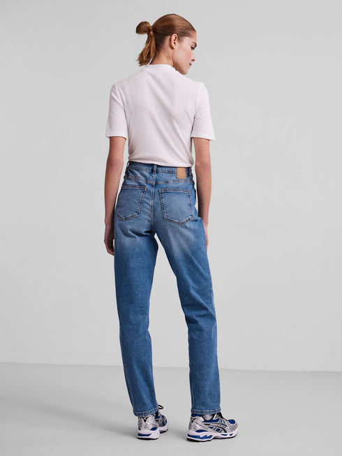 Pieces Παντελόνι Jean Ψηλόμεσο Straight Fit Μπλέ
