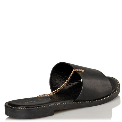 Miss NV Flat Σανδάλια με Διακοσμητική Αλυσίδα στον Αστράγαλο Μαύρο