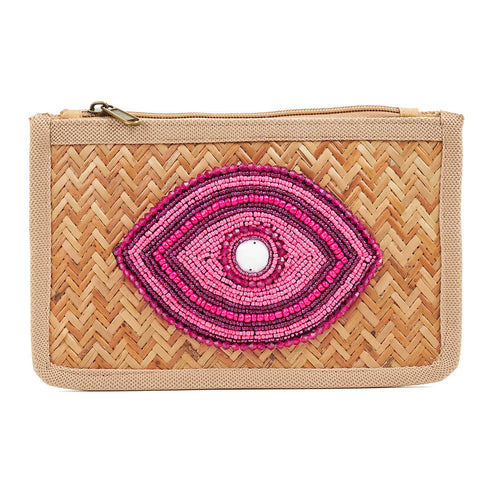 Verde Γυναικείο Τσαντάκι Χειρός 01-1596 Ψάθινο Φούξια