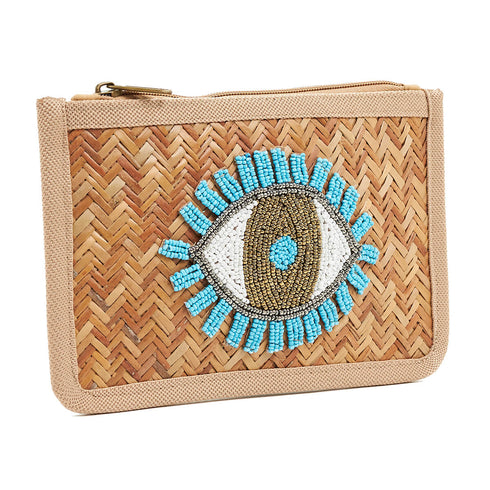 Verde Γυναικείο Τσαντάκι Χειρός 01-1596 Ψάθινο Ανοιχτό Μπλέ