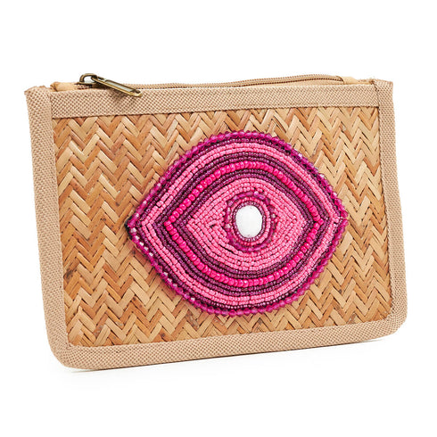 Verde Γυναικείο Τσαντάκι Χειρός 01-1596 Ψάθινο Φούξια