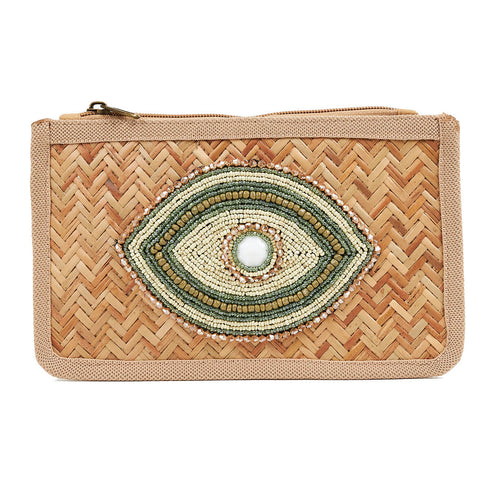 Verde Γυναικείο Τσαντάκι Χειρός 01-1596 Ψάθινο Λαδί