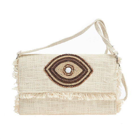 Verde Γυναικείο Τσαντάκι Ώμου-Χειρός 01-1591 με Κέντημα Μάτι Καφέ