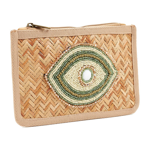 Verde Γυναικείο Τσαντάκι Χειρός 01-1596 Ψάθινο Λαδί