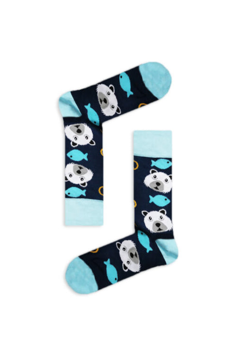 Κάλτσα Unisex με Σχέδιο Bear & Fish Dark Blue