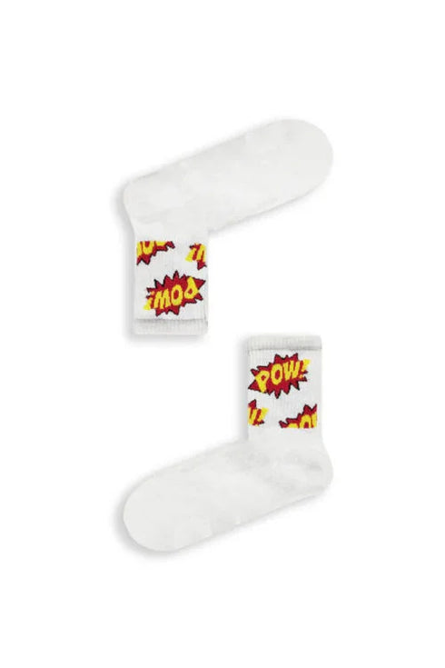 Κάλτσα Unisex με Σχέδιο POW White