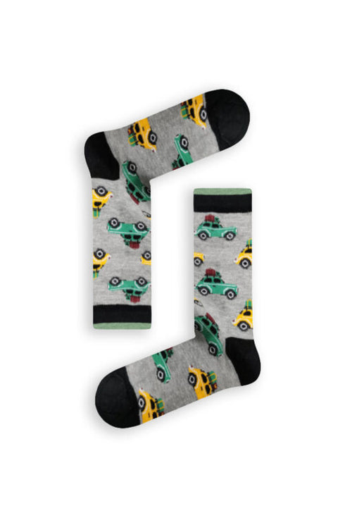 Κάλτσα Unisex με Σχέδιο Cars Grey