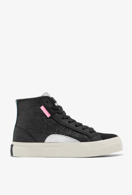 D.Franklin Sneakers Half Moon High Glitter Μαύρο με Μπλε και Ασημί Μεταλλική Λεπτομέρεια